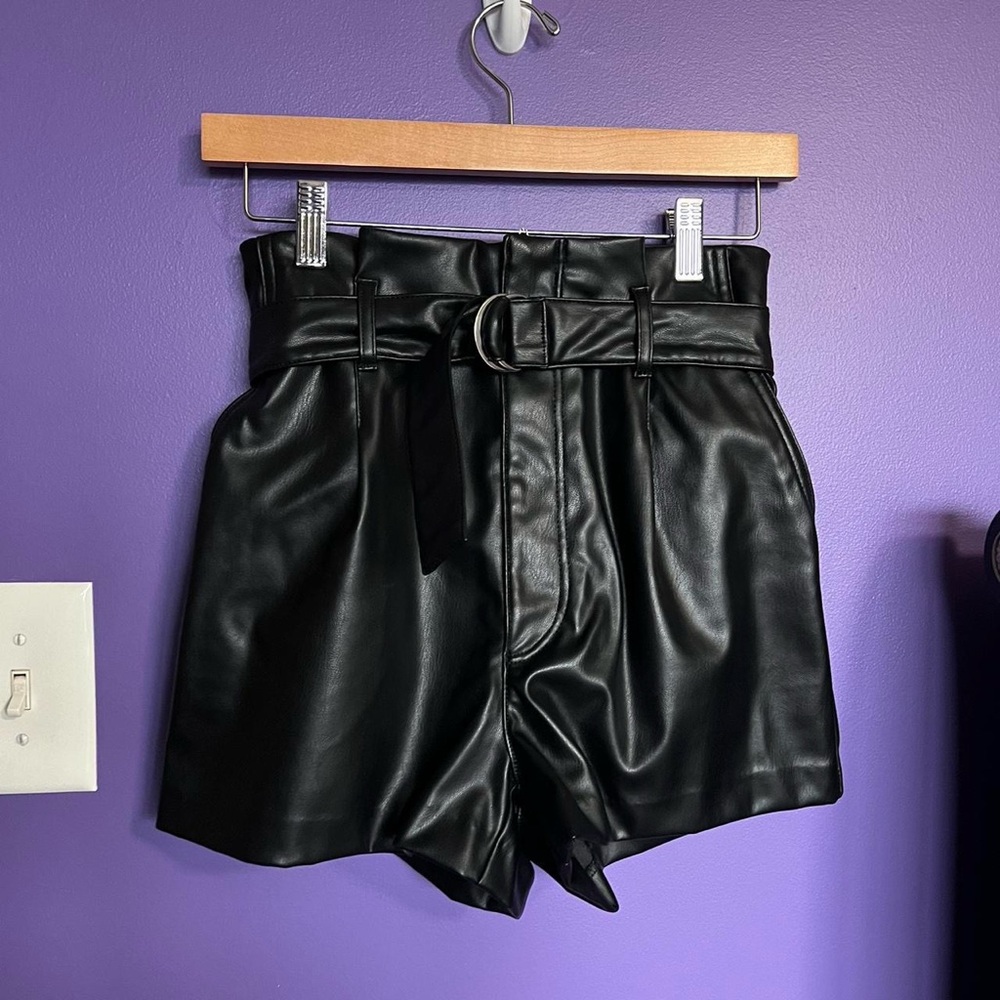 Black High-Waisted Leather Shorts